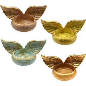 Angel Wings Candle Holder, Angel Wings Tea Candle Holder, Jar Candle Holder, Tabletop Decoration, Wedding Decoration Candle Holder, Vintage Resin, Aromatherapy Banquet Tabletop (Golden)