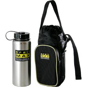 TrailMax 500 Series Water Bottle Horse Saddle Bag; Insulated & Padded Drink Holder; Western & endurance Saddle Water Carrier; Saddlebag w/ 1 Liter Stainless Steel Water Bottle; Black & Sand