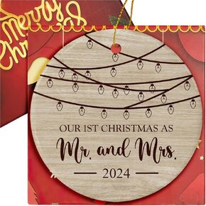 Engagement Gifts for Couples, Our First Christmas Engaged Ornament 2024 for Her, Wedding Decoration Ornaments Wedding Bridal Shower Gift, Newlywed Gifts for Couples