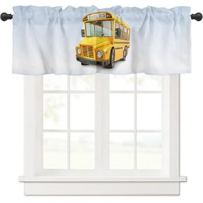 School Bus Window Curtain Valance for Kitchen Windows/Bathroom/Living Room/Bedroom Privacy Decorative Rod Pocket Short Window Valance Curtain, 52" W x 18" L, Yellow Bus Truck 3D Pattern