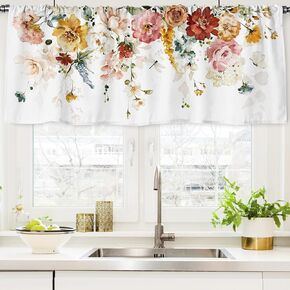 Flower Curtain Valance 54 x 20 Inch Watercolor Floral Valance Curtain Rod Pocket Short Window Treatment for Spring Summer Holiday Home Window Decor