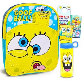SpongeBob SquarePants Mini Backpack and Water Bottle Set - 11" Spongebob Backpack with Spongebob Water Bottle, and More (Spongebob School Supplies Bundle)