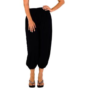 SHU-SHI Womens Boho Harem Capris Pants Trousers Elastic Waist Loose Side Pocket