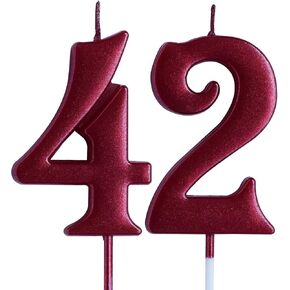 Red 42nd Birthday Candle, Number 42 Years Old Candles Cake Topper, Woman Or Man Party Decorations, Supplies