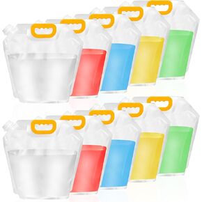 12 Pack Collapsible Water Container Bag 1.3 Gallon Emergency Foldable Water Container BPA Free Food Grade Plastic Storage Jug Freezable Water Bottle for Camping Hiking Riding Backpack