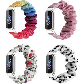 FitTurn [4 عبوات متوافقة مع سوار Fitbit Luxe Band، سوار من القماش المطبوع بنمط قماش مرن قابل للتمدد من القماش الناعم البديل، أشرطة معصم بديلة للفتيات وإكسسوارات هدايا للنساء