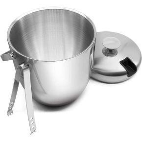 Fortune Candy Insulated Ice Bucket - Exclusive Lid with Improved Structure, Stainless Steel Ice Bucket with Ice Tongs, Scoop, and Exclusive Handmade Nylon Holder - 2.8 L (Silver)