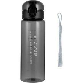 Water Bottle Sports Water Bottle, Reusable Clear Water Bottle BPA-Free Water Bottle, Leak-Proof Plastic Water Bottle with Carrying Strap, Flip Top Drink Bottles for Travel Gym (26oz, Black)