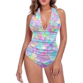 Yewattles Sexy Halter One Piece Swimsuit Women Summer Beach Bathing V Neck Backless Swimwear S-3XL