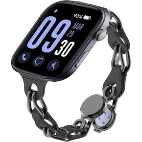GTX13, GTX12 Smart Watches Band, Lamshaw 22mm Braided Hollow out Leather Metal Magnetic Clasp Adjustable Replacement Strap Wristband Compatible for Fitpolo GTX12, ENOMIR GTX12, Tensky GTX12, uaue T60, QXQ T60, QCOQ T60 Smart Watches