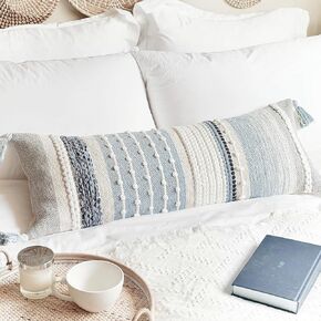 Coastal Blue Decorative Lumbar Pillow Cover 14x36 Boho Long Body Pillow for Bed Farmhouse Lumbar Throw Pillow for Couch Modern Accent Textured Throw Pillowcase