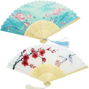4 Pack Hand Fans for Women Foldable Folding Handheld Fan Abanicos de Mano Hand Held Chinese Style Silk Bamboo Fans for DancE Cosplay Wedding Party Decoration Fairyland Color (Phoenix Deer Lotus Crane)