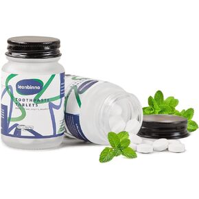 Toothpaste Tablets Mint Flavor, 62 Tablets Glass Bottle Portable, No Fluoride and Plastic,Recyclable Zero Waste, Eco & Travel Friendly