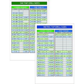 SAE Tap Drill Chart and Metric Tap Drill Chart Stickers. 5.5"x8.5" Water Resistant Decals. Set of 2 Decals.