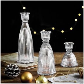 GENTI 3Pcs Glass Candlestick Holders - Taper Candles Holder, Crystal Candle Stick Holder for Wedding Party Table Centerpieces, Green