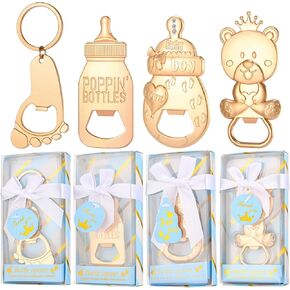 24 Pcs Baby Bottle Opener, Popping Boy Bear Footprint Keychain Bottle Openers with Blue Gift Box, Baby Shower Party Favors for Guests, Wedding Return Gift Souvenirs Theme Decoration Supplies