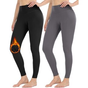 2 Pack Fleece Lined Winter Leggings Women,High Waisted Thermal Warm Workout Yoga Pants