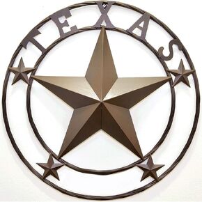 BestGiftEver Wall Sculpture with Texas Star 24" Metal Circle Wall Hanging Decoration - Rustic Western Texan Pride Decor