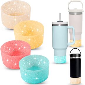 4-Pack Protective Glitter Silicone Boot for Stanley Quencher 20-40 oz and Hydroflask 12-24 oz,Compatible with All Water Bottles with Bottom Width of 2.85-3.56in