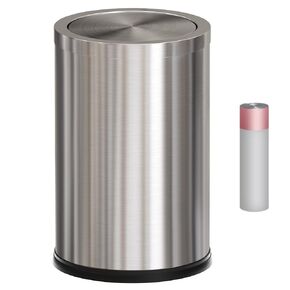 9L/2.3gallon Gold Bathroom Trash Can with Lid, Small Gold Bathroom Garbage Can, Double Layer Brushed Stainless Steel Swing Lid Trash Can for Bathroom,Bedroom,Office,Living Room (Sliver)