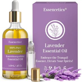Lavender Essential Oil Blend - 4oz Glass Bottle with Dropper & Roll on - Therapeutic Grade Pure & Organic Lavender Oil for Aromatherapy Skin Hair & Diffuser - Perfect for DIY Projects