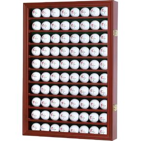 DisplayGifts 80 Golf Ball Display Case Cabinet Wall Rack Holder Solid Wood Frame with 98% UV Protection Lockable Acrylic Door, Wall Mounted or Stand Great Golfer's Gift