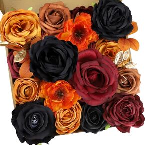 Fall Flowers Artificial Flowers Orange Burgundy Fake Silk Flowers Wedding Cake Flowers for DIY Bridal Shower Floral Arrangements for Party Table Centerpieces Home Decor