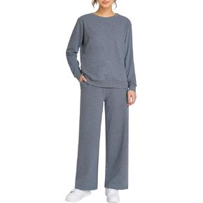 Weintee Women's Petite Sweatsuits Wide Leg Sweatpants and Sweatshirt Sets Jogging Suits