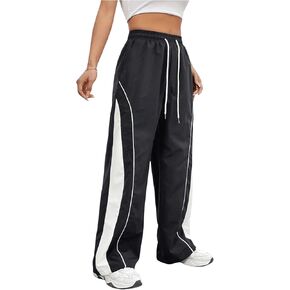 SOLY HUX Women's High Waisted Sports Pants Drawstring Parachute Pants Baggy Y2K Pant Trousers