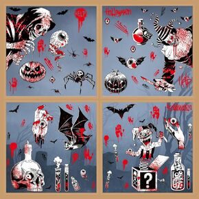 Halloween Window clings 6 Sheets Funny Cartoon Characters Window Decals-Cute Pumpkin Ghost Spider bat Window clings,Happy Halloween Window Clings for Kids Party