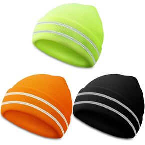 JenPen 3 Pieces Safety Beanie Reflective Hat Winter High Visibility Unisex Knit Beanie Construction Hat