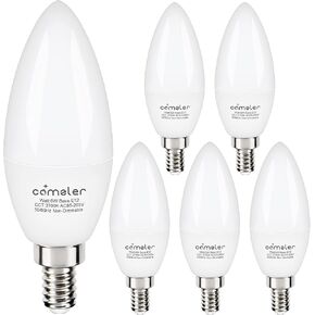 comzler 6W Candelabra LED Bulb, Small Base E12 LED Bulb 60 Watts Equivalent,Chandelier Light Bulbs Type B Light Bulb Daylight 5000K, Pack of 6, Non-Dimmable
