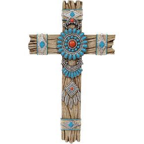 Wall Cross for Southwest Native American Dream Catcher Faux Wood with Turquoise Faux Gemstone Spiritual Decorative Wall Hanging Art Religious Gift