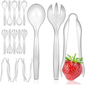 18 Count Disposable Serving Utensils, Black Plastic Serving Utensils Set for Catering Weddings, Holiday Parties, and More, Disposable Serving Spoons for Buffet, Party Utensils, Stock Your Home