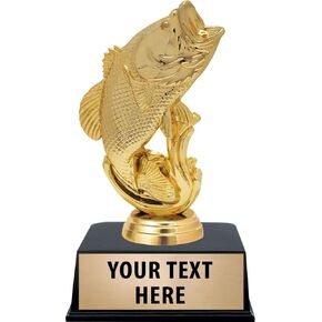 Crown Awards Fishing Trophies with Custom Engraving, 6" Personalized Largemouth Bass Fish Trophy On Black Base Prime