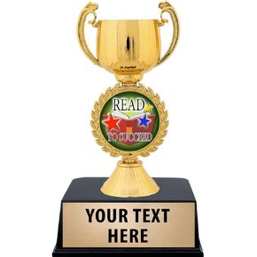 Crown Awards Reading Trophies with Custom Engraving, 6" Personalized Read to Succeed Kids Education Trophy On Black Base Prime