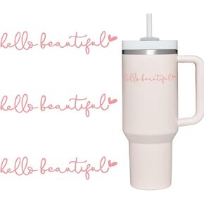 3PCS Hello Beautiful Stickers for Stanley Cup, Water Bottle Vinyl Decal,Waterproof Affirmation Sticker for Stanley Tumbler, Laptop,Vanity Mirror,Rearview Mirror, Women Stanley Accessories (Pink)