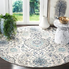 SAFAVIEH Madison Collection Area Rug - 9' Round, Cream & Light Grey, Boho Chic Glam Paisley Design, Non-Shedding & Easy Care, Ideal for High Traffic Areas in Living Room, Bedroom (MAD600C)