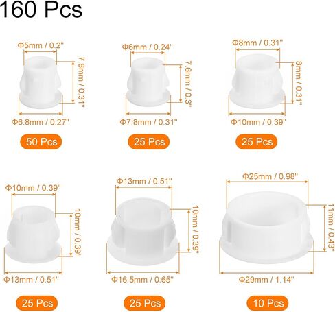 uxcell Nylon Plastic Hole Plug, 155Pcs 0.2"/0.24"/0.31"/0.39"/0.51"/0.98" 6 Sizes Hole Plugs Panel Flush Type Knockout Locking Plugs for Furniture Cabinet Insert End Caps, Grey in Saudi Arabia
