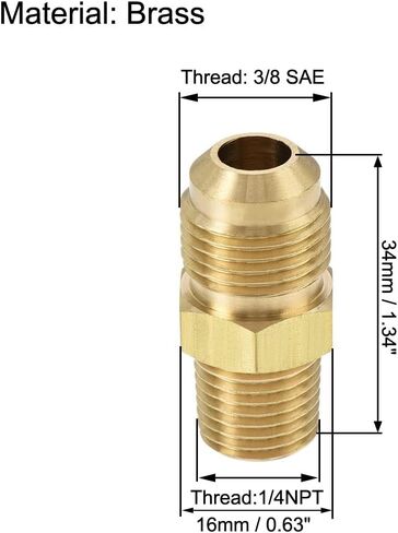 uxcell Brass Pipe fitting, 1/4 SAE Flare to 1/8NPT Male Thread, Tubing Adapter Hose Connector, for Air Conditioner Refrigeration in Saudi Arabia