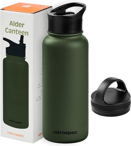 Retrospec Alder Insulated Water Bottle with Straw Lid & Handle Cap - Stainless Steel Wide Mouth Double-Wall Vacuum Insulated Thermos - BPA Free Leakproof Canteen in Kuwait