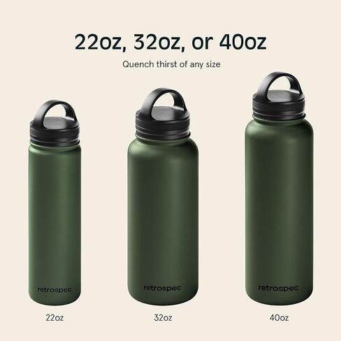 Retrospec Alder Insulated Water Bottle with Straw Lid & Handle Cap - Stainless Steel Wide Mouth Double-Wall Vacuum Insulated Thermos - BPA Free Leakproof Canteen in Kuwait