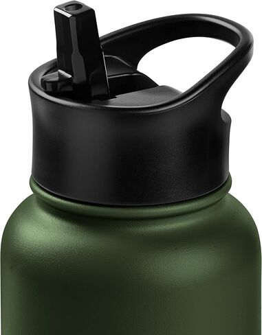 Retrospec Alder Insulated Water Bottle with Straw Lid & Handle Cap - Stainless Steel Wide Mouth Double-Wall Vacuum Insulated Thermos - BPA Free Leakproof Canteen in Kuwait