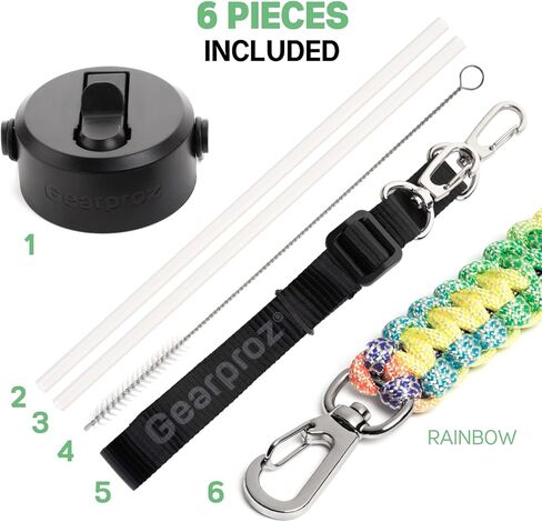 Handle Compatible with Hydro Flask, Takeya, Thermoflask Bottle, includes Wide Mouth Straw Lid, Paracord Strap and Shoulder Strap (6 pieces total) in Saudi Arabia