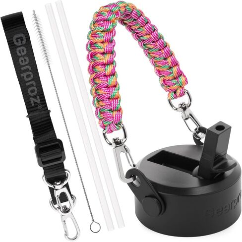 Handle Compatible with Hydro Flask, Takeya, Thermoflask Bottle, includes Wide Mouth Straw Lid, Paracord Strap and Shoulder Strap (6 pieces total) in Saudi Arabia