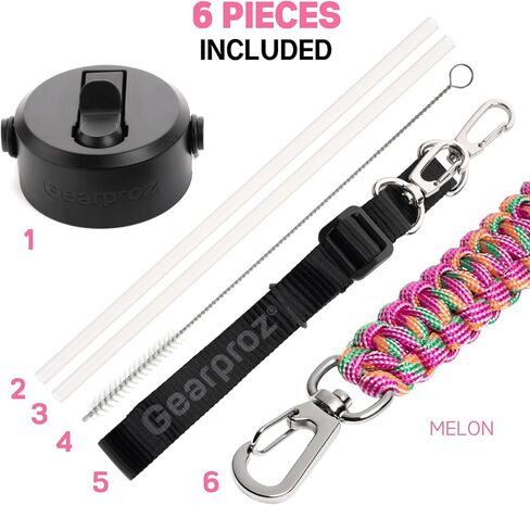 Handle Compatible with Hydro Flask, Takeya, Thermoflask Bottle, includes Wide Mouth Straw Lid, Paracord Strap and Shoulder Strap (6 pieces total) in Saudi Arabia