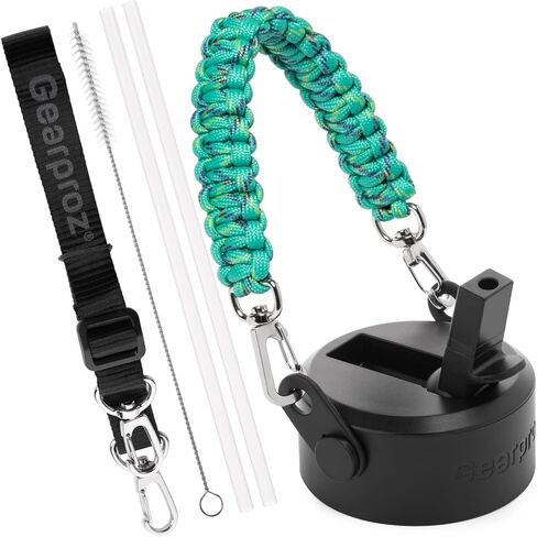 Handle Compatible with Hydro Flask, Takeya, Thermoflask Bottle, includes Wide Mouth Straw Lid, Paracord Strap and Shoulder Strap (6 pieces total) in Saudi Arabia