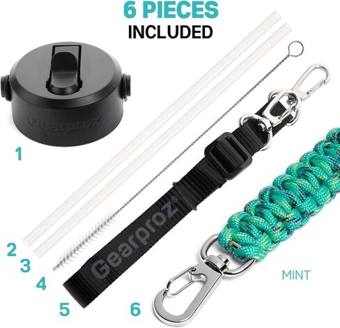Handle Compatible with Hydro Flask, Takeya, Thermoflask Bottle, includes Wide Mouth Straw Lid, Paracord Strap and Shoulder Strap (6 pieces total) in Saudi Arabia