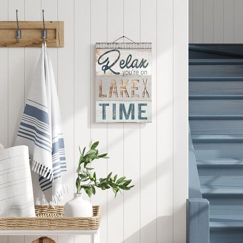 لافتة ديكور معدنية لمنزل البحيرة المعدنية 'Relax You're on Lake Time' من Barnyard Designs - ديكور فني جداري للمنزل على شكل بحيرة صيفية، مقاس 35.56 سم × 50.8 سم in Kuwait