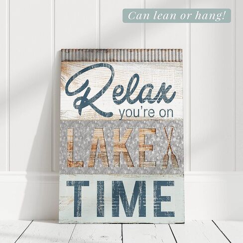 لافتة ديكور معدنية لمنزل البحيرة المعدنية 'Relax You're on Lake Time' من Barnyard Designs - ديكور فني جداري للمنزل على شكل بحيرة صيفية، مقاس 35.56 سم × 50.8 سم in Kuwait